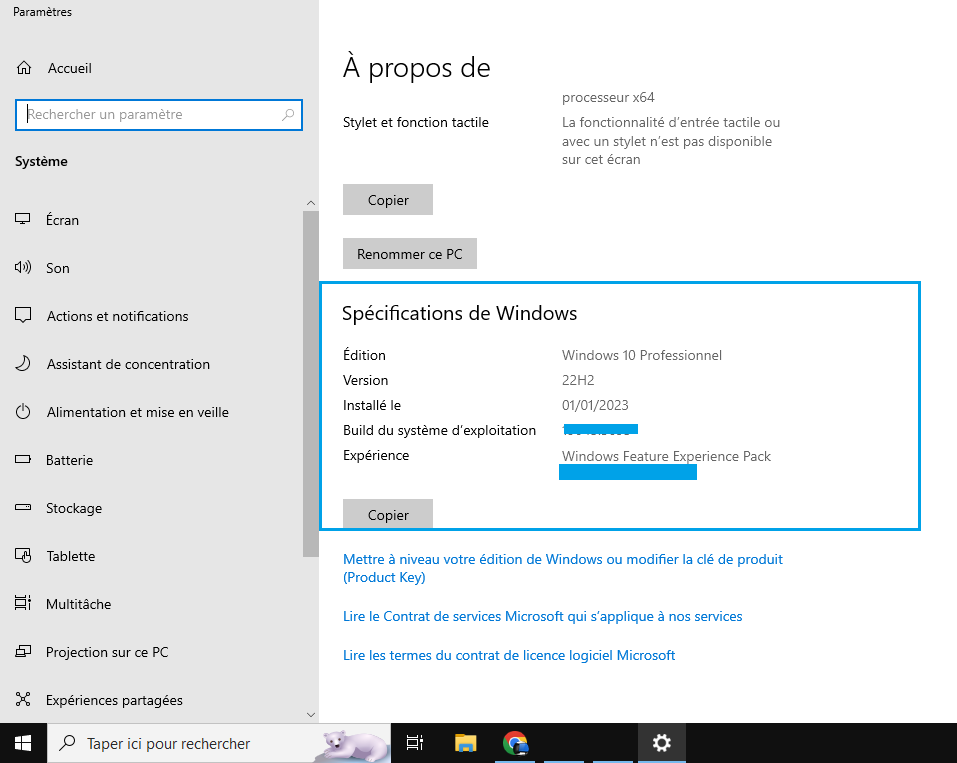 Spécifications Windows 10 ou 11 piraté ou authentique - kiatoo