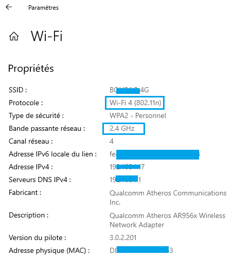 windows 10 pour verifier frequence et type de Wifi connexion optimiser - Kiatoo