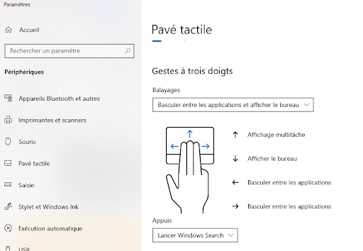 parametres paves tactiles touchpad gestes a plusieurs doigts sous windows - kiatoo