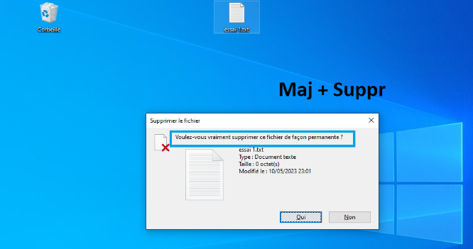 Raccourci Maj+Suppr pour effacer définitivement les fichiers sans les mettre dans la corbeille - kiatoo