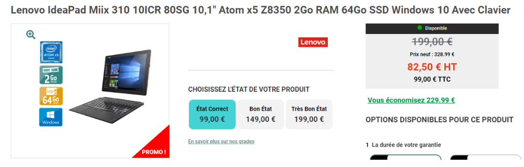 Lenovo IdeaPad Miix 310 hybride tablette pc portable etudiant pas cher à moins de 100 euros - kiatoo