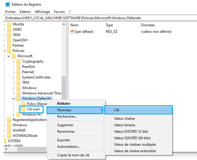 entrer dans l'éditeur du registre windows pour rendre l'analyse defender automatique - kiatoo