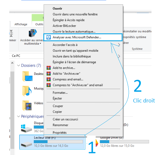 ouvrir antivirus defender de Microsoft pour vérifier si clé usb ou disque dur hdd ou disque externe hdd contient virus - kiatoo