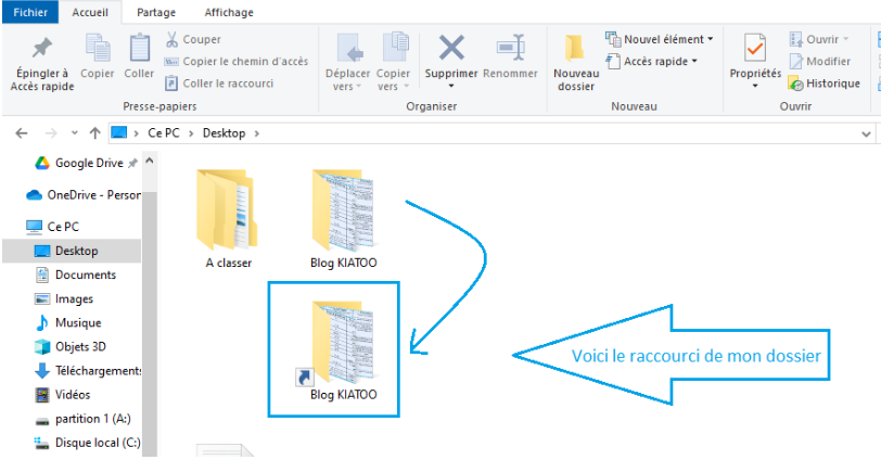 créer un raccourci windows - kiatoo