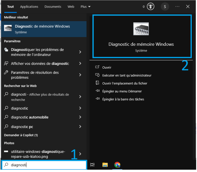 lancer un diagnostique de mémoire windows pour vérifier si ram défectueuse ou insuffisante - kiatoo