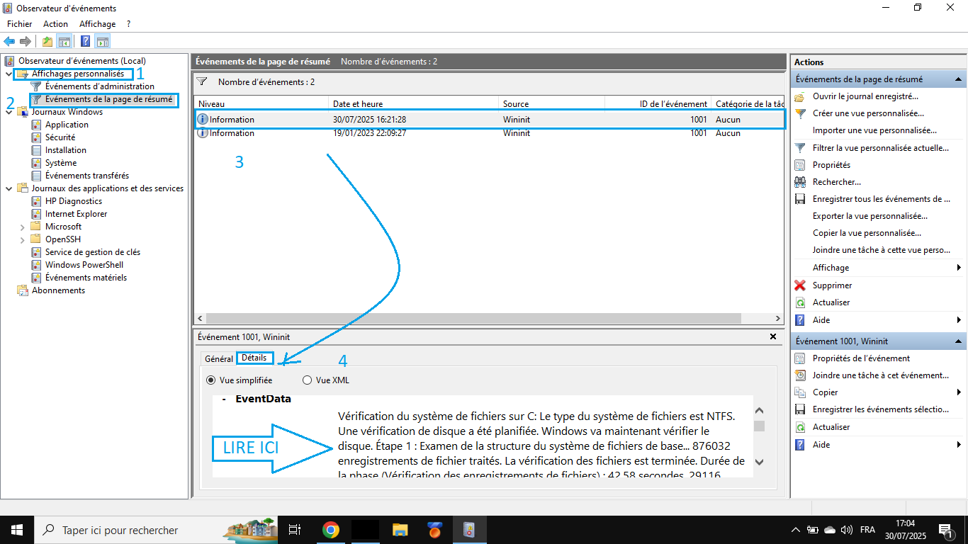 lire rapport commande chkdsk winnit - kiatoo
