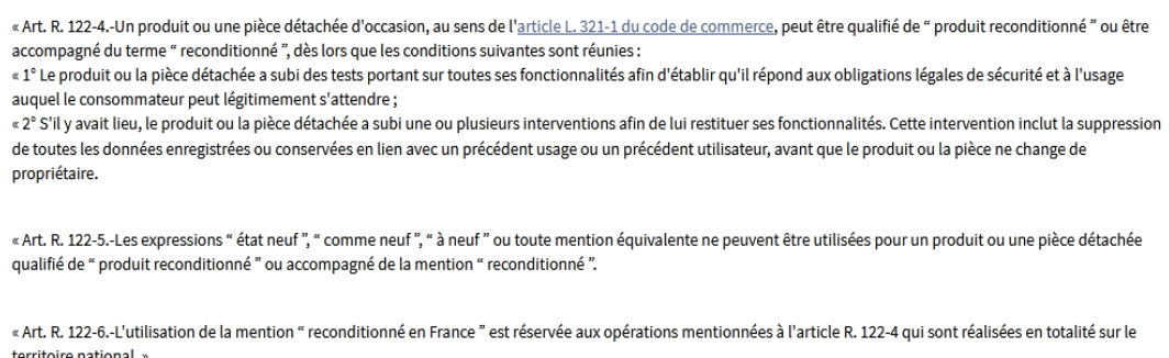 extrait réglementation qui régit reconditionné - kiatoo