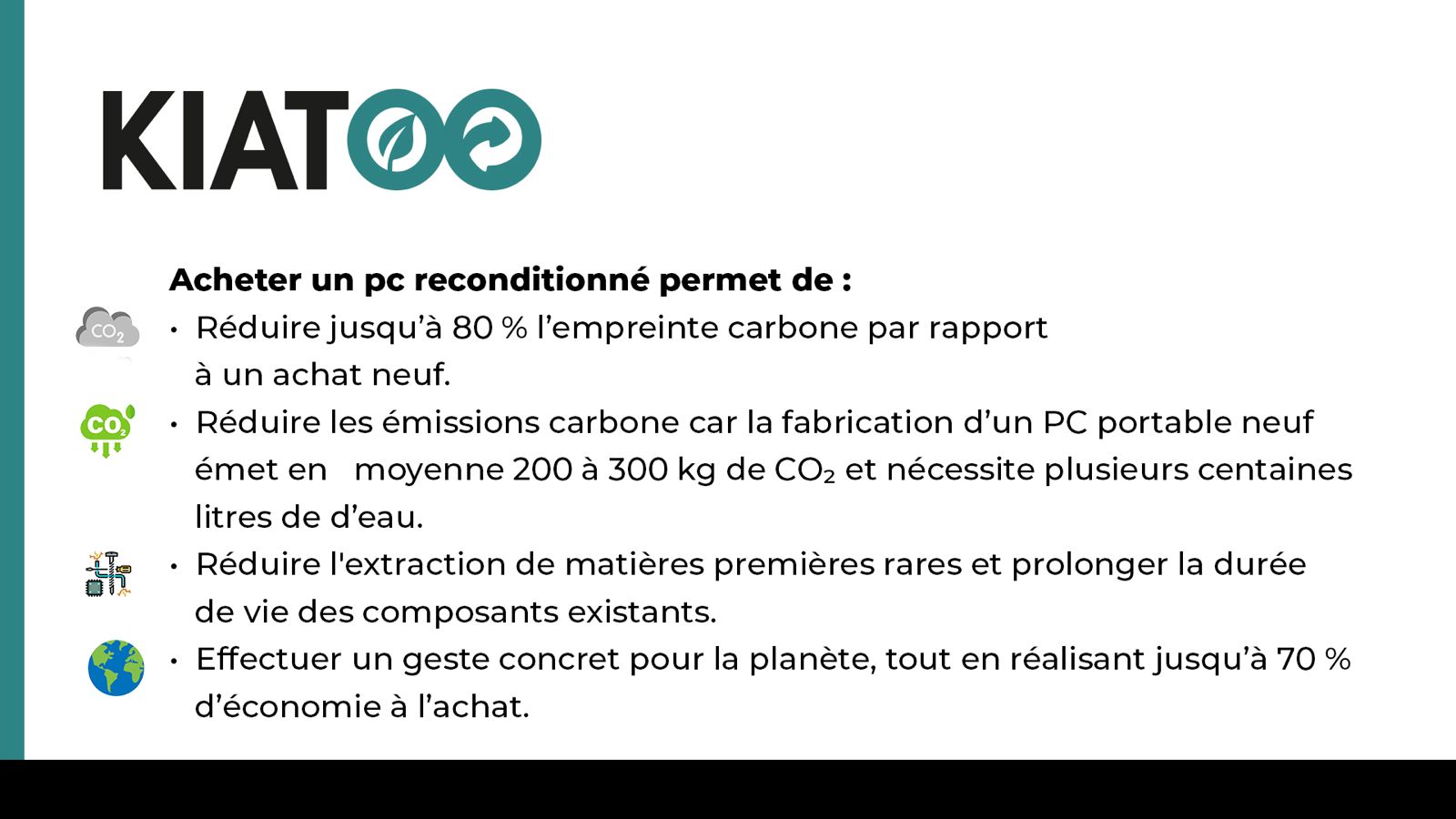 donnée sur les gains pour la planète grace au reconditionné - kiatoo
