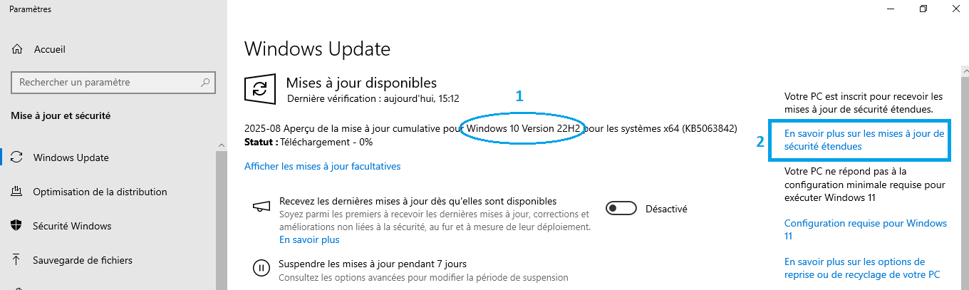 message de mise à disposition des mises à jour étendues windows 10 - kiatoo