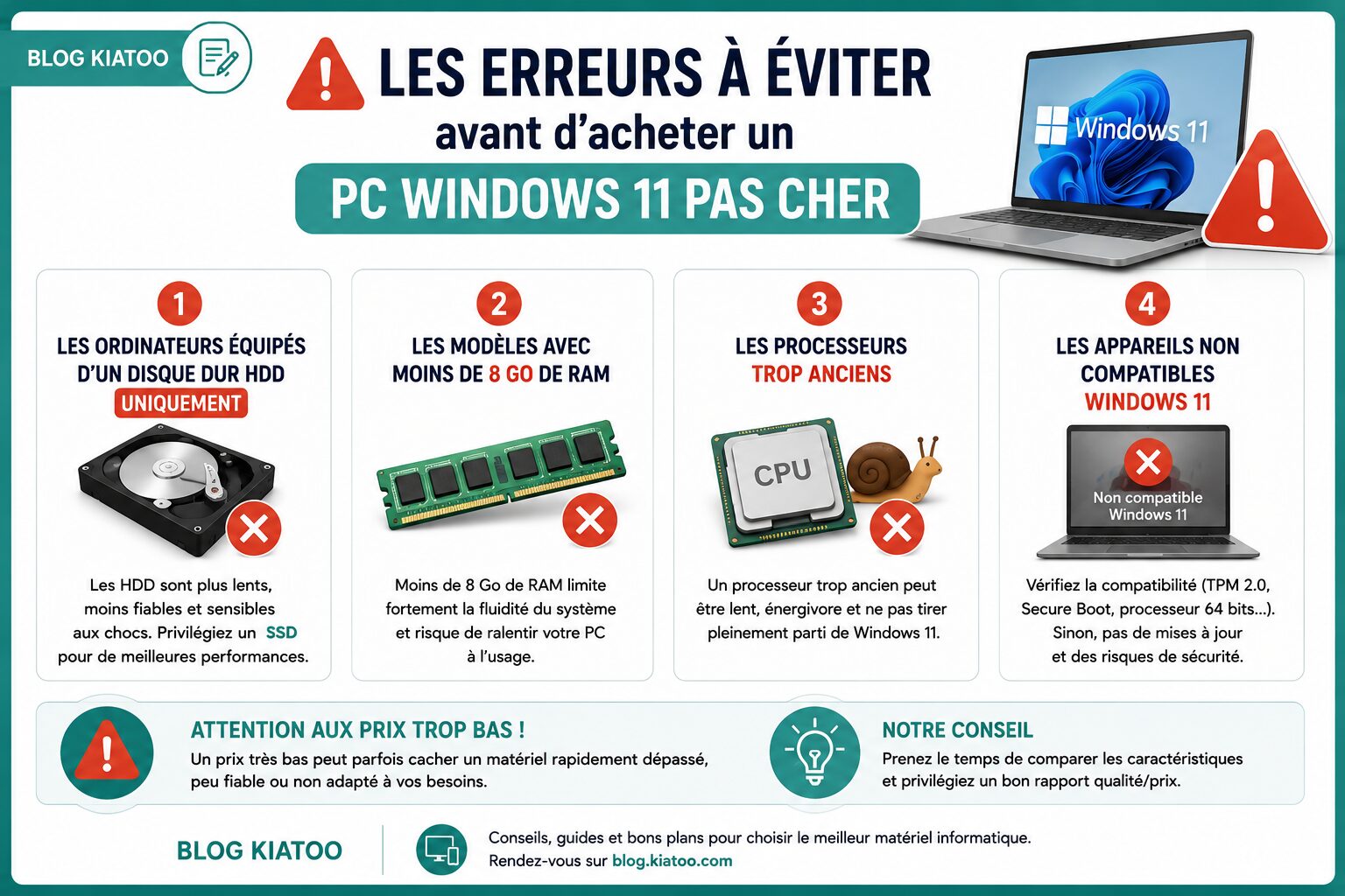 erreurs à éviter avant d'acheter un pc windows 11 - kiatoo