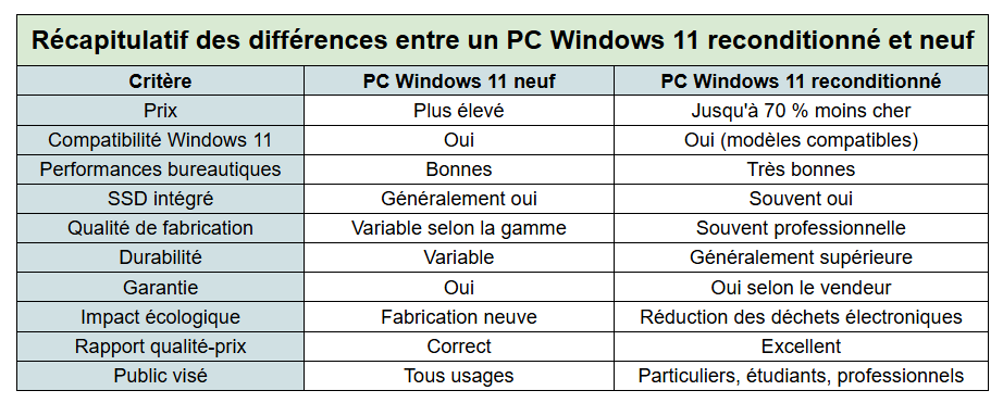 différences pc windows 11 neuf et reconditionné - kiatoo