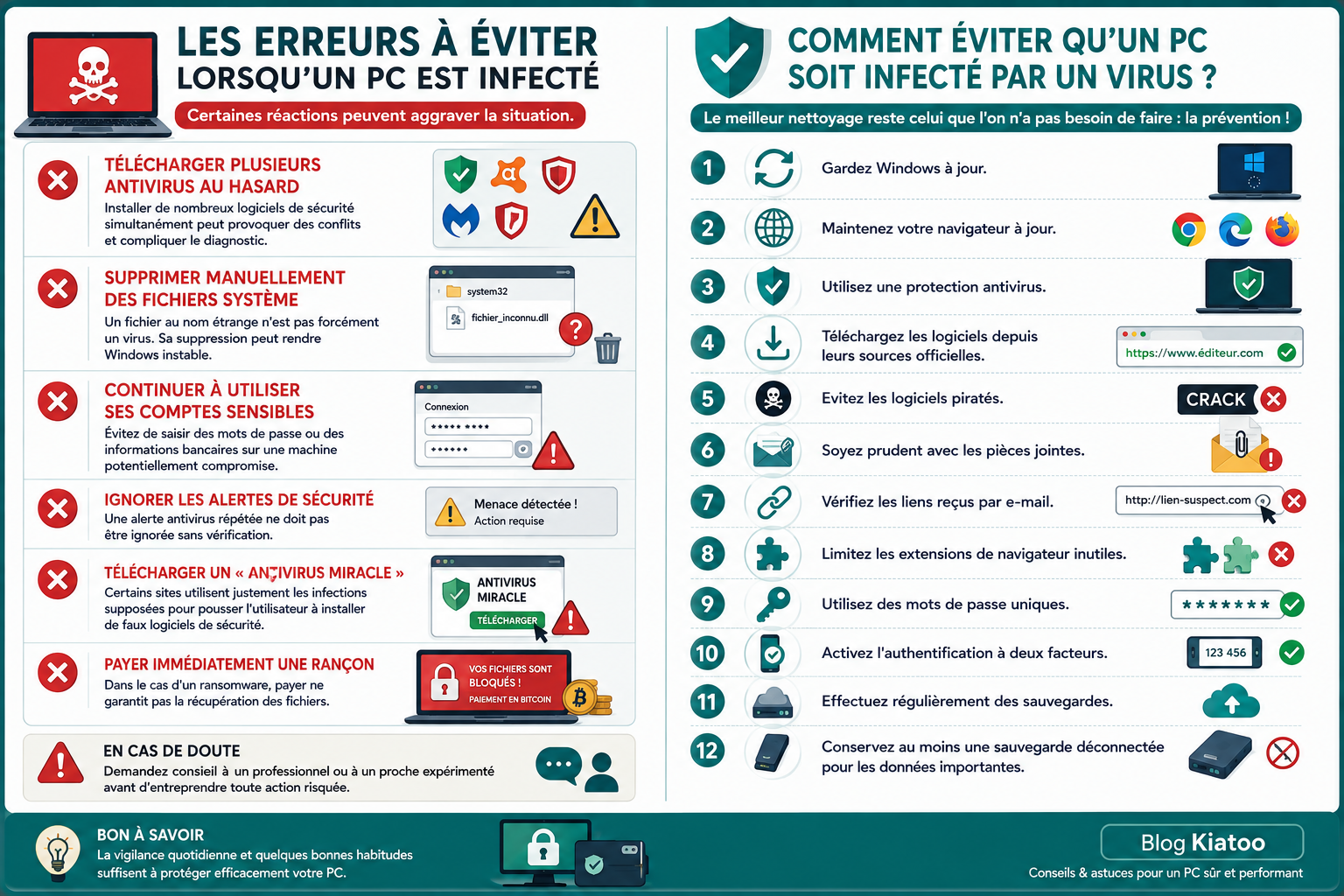 pc infecté par un virus , les choses à faire ou non - kiatoo